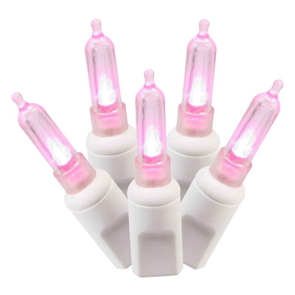 Vickerman 50 Pink Italian LED on White Wire 25' Christmas Single Mold Light Strand - Cheap-Us