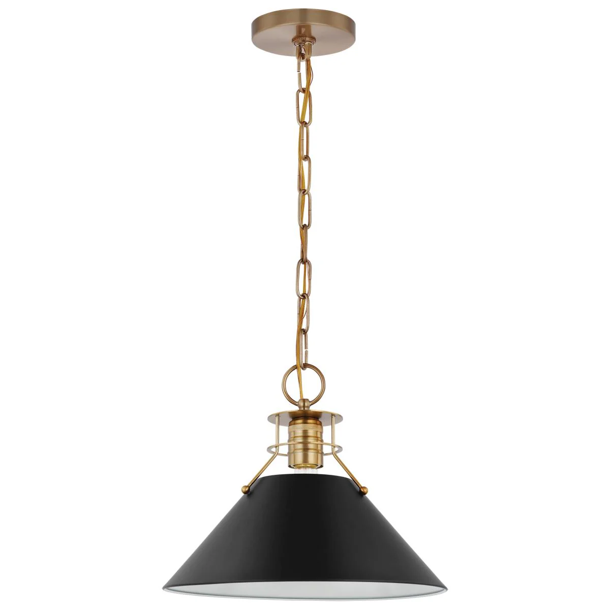 60-7523 OUTPOST 1 LIGHT MEDIUM PENDANT Outpost; 1 Light; Medium Pendant; Matte Black with Burnished Brass - Cheap-Us