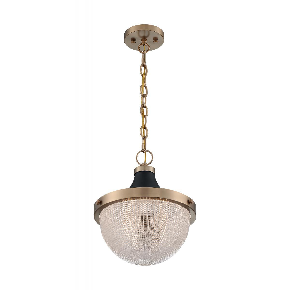 60-7060 FARO 1 LIGHT LARGE PENDANT Faro - 1 Light Pendant with Clear Prismatic Glass - Burnished Brass and Black Accents Finish - Cheap-Us