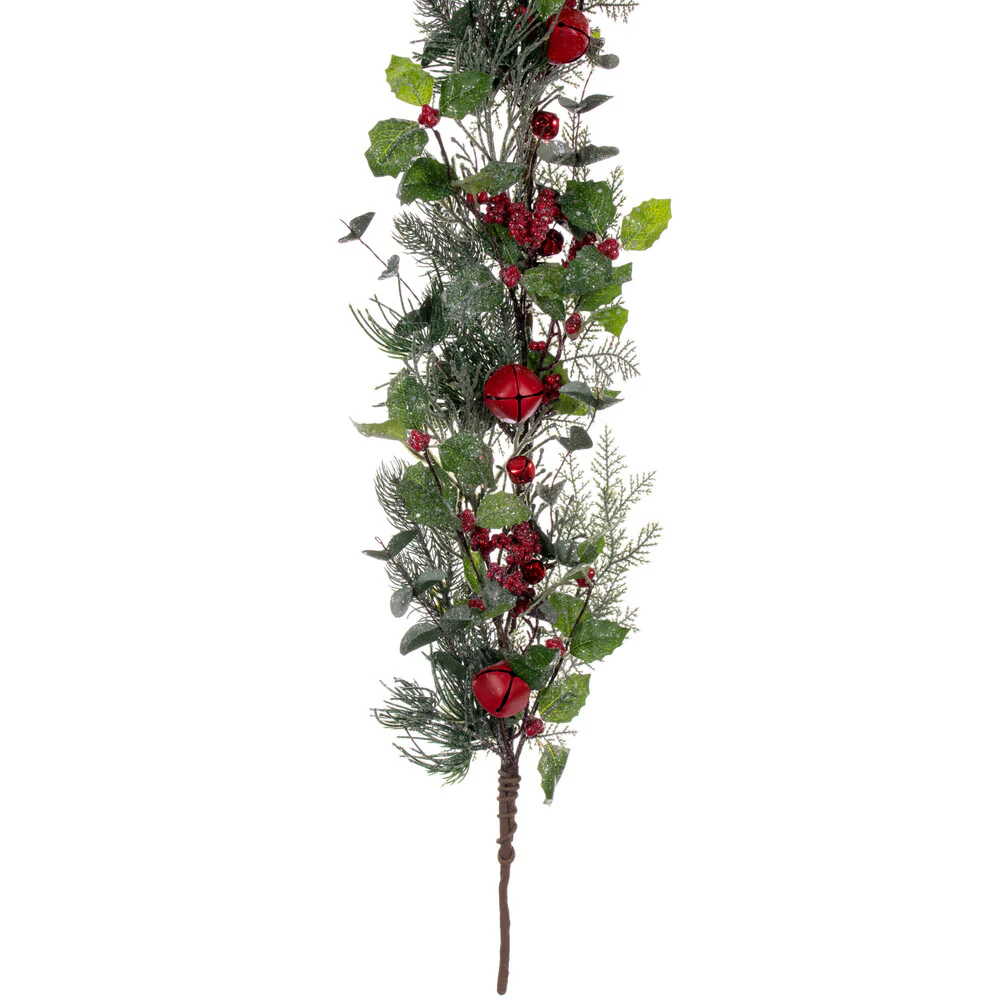 Vickerman 5' Green Artificial Holly Pine and Red Jingle Bell Garland. - Cheap-Us