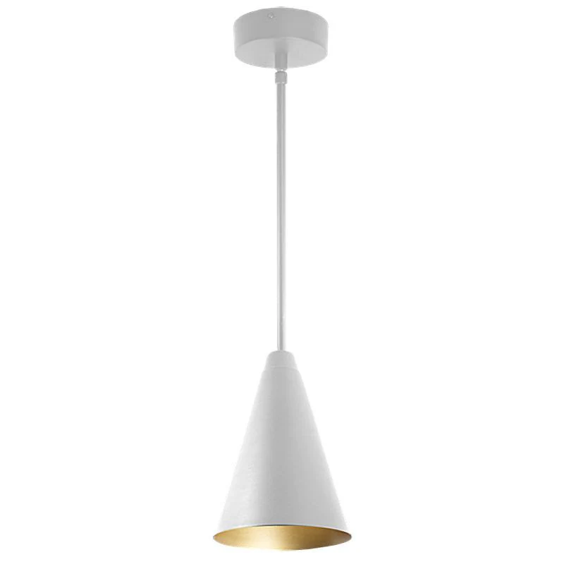 Westgate Cone Pendant 7In Dia. 5Ft Adj. Downrod 120-277V 6/9/12W 30/40/50K Wht With Gold, Residential Lighting, 6W/9W/12W, 600 Lumens, 30K/40K/50K, White Finish, TRIAC Dimming - Cheap-Us