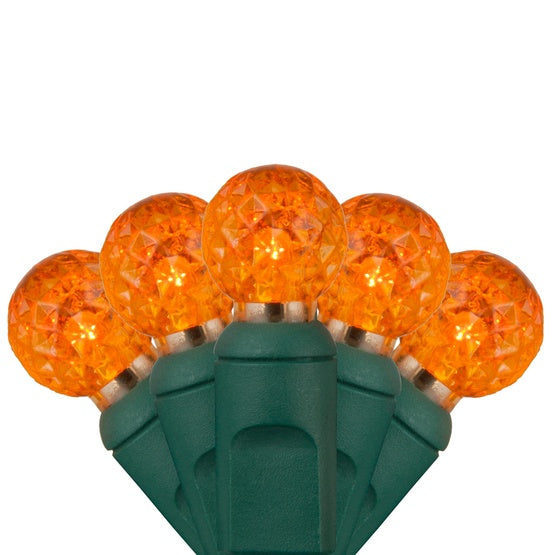 50 Light LED G12 Razzberry Style Light Set Orange Bulbs on Green Wire, Approx. 17'8