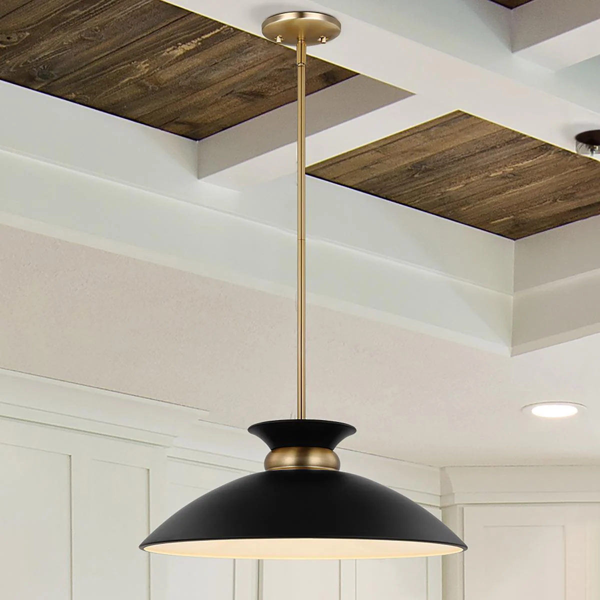 60-7461 PERKINS 1 LT MEDIUM PENDANT Perkins; 1 Light; Medium Pendant; Matte Black with Burnished Brass - Cheap-Us