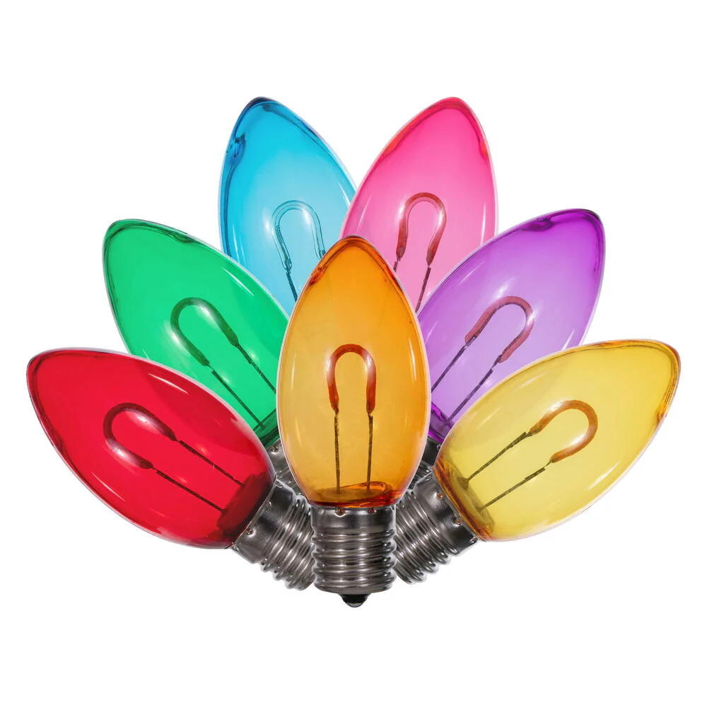 Vickerman C9 Transparent U-Shaped Filament Multi Bulb, E17 Base, .6 Watts, 25 Pcs Assorted/Bag.  Colors included are Blue, Red, Green, Purple and Amber. - Cheap-Us