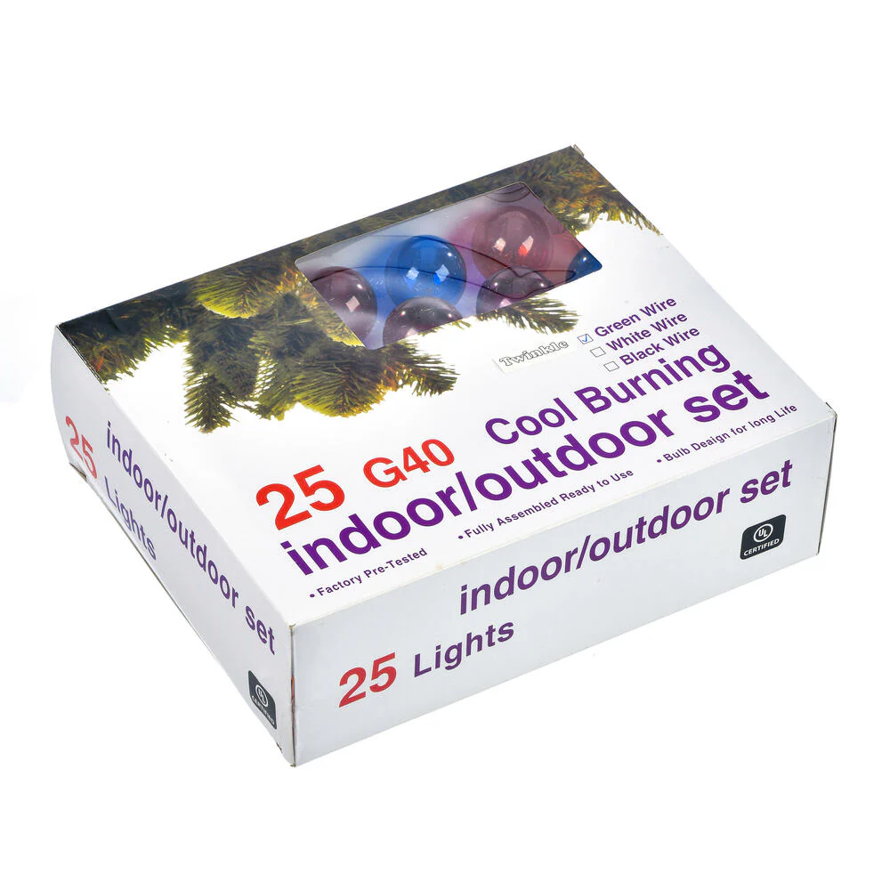 Vickerman 25 Multi-Colored G40 Twinkle Light on Green Wire Christmas Light Strand - Cheap-Us