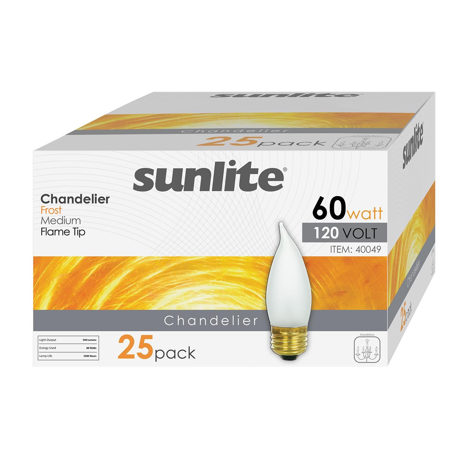 Sunlite 60 Watt Flame Tip Chandelier, Medium Base, Frost - Cheap-Us