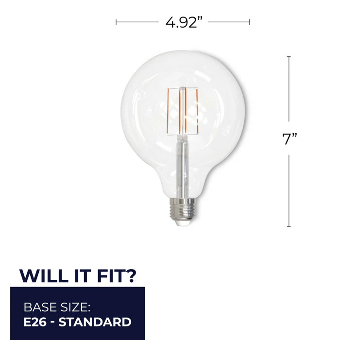 BULBRITE LED G40 MEDIUM SCREW (E26) 7W FULLY COMPATIBLE DIMMING FILAMENT LIGHT BULB 2700K/WARM WHITE 75W INCANDESCENT EQUIVALENT 2PK (776878) - Cheap-Us