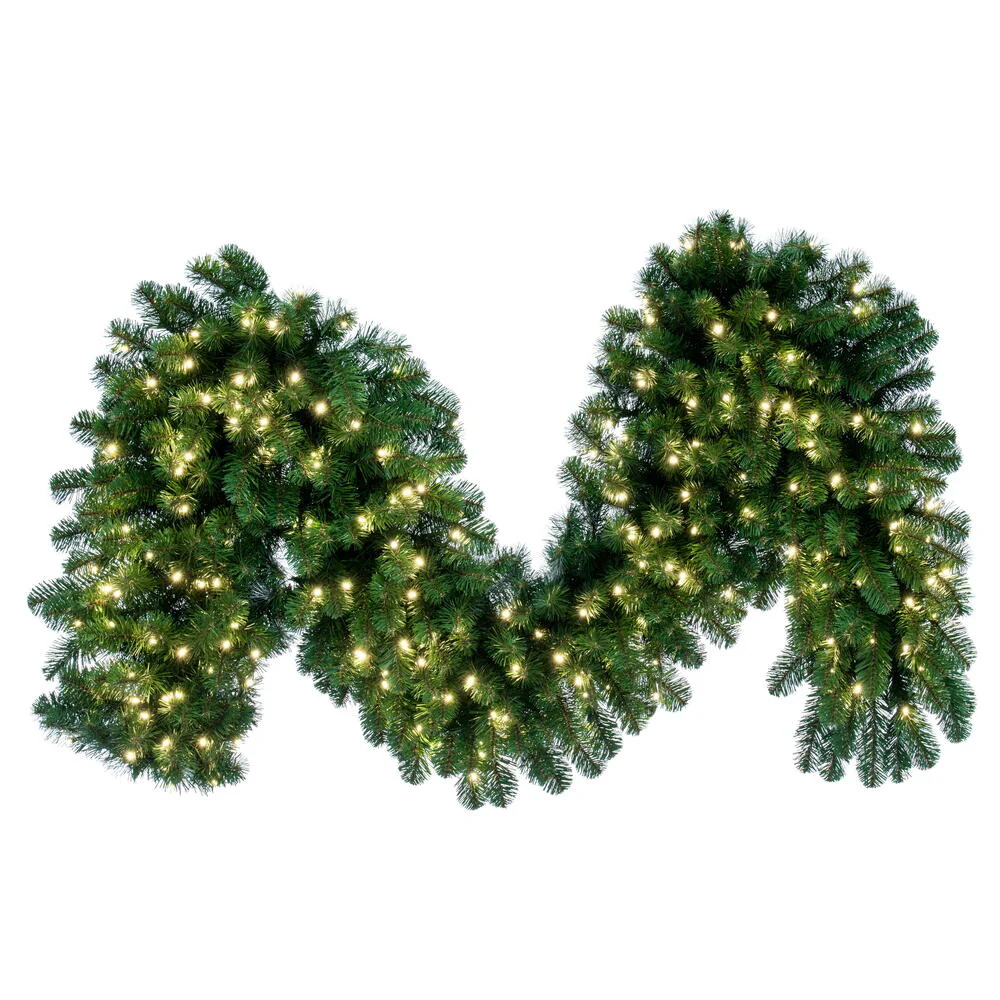 Vickerman 9' Grand Teton Artificial Christmas Garland Warm White Single Mold Wide Angle LED Lights - Cheap-Us