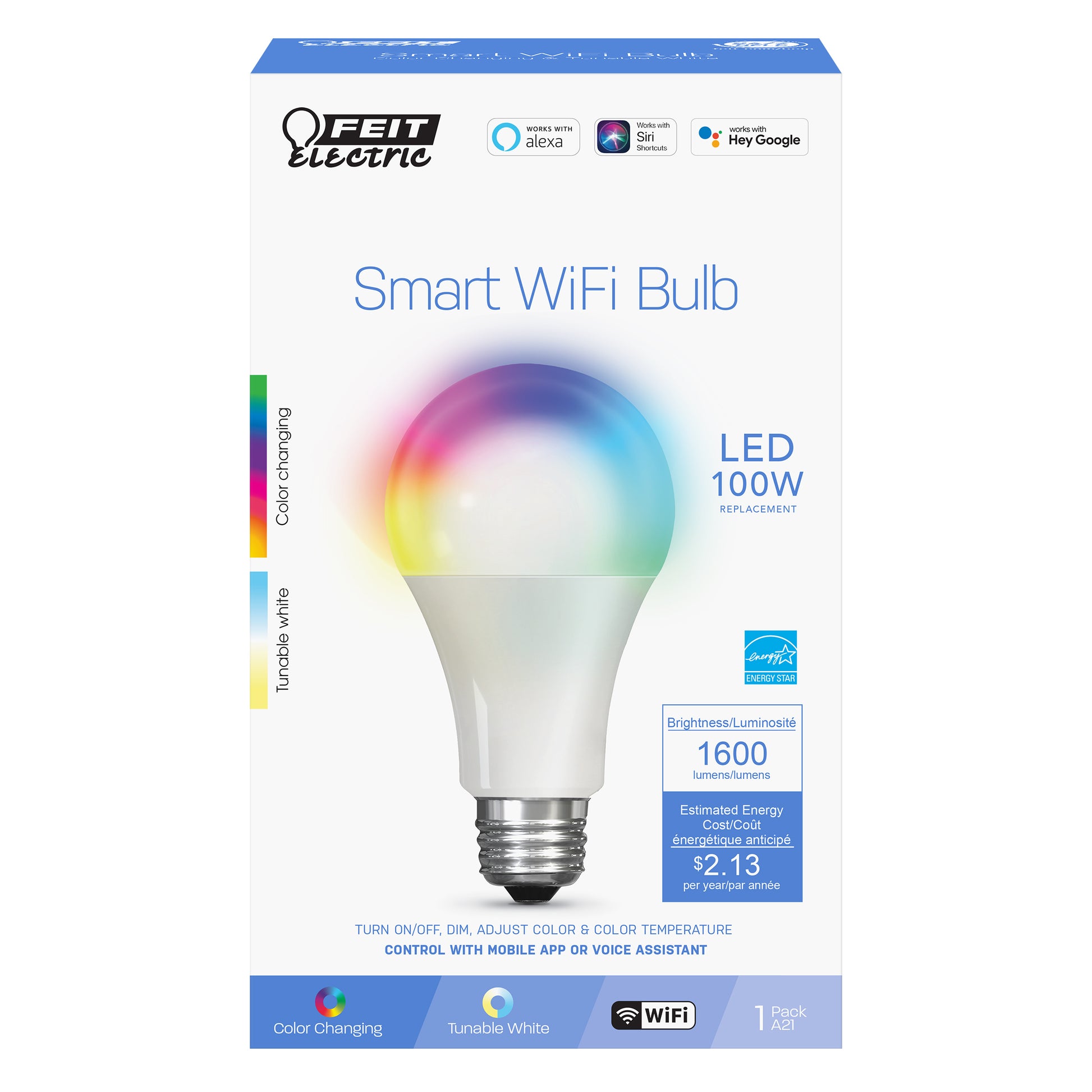100-Watt Equivalent RGBW Alexa Google Smart Wi-Fi Bulb - Cheap-Us