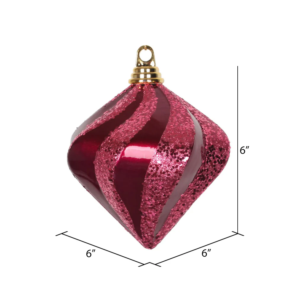 Vickerman 6'' Fuschia Candy/Glitter Swirl Diamond Christmas Ornament - Cheap-Us