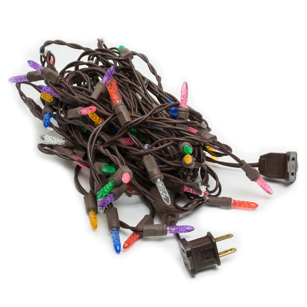 Vickerman 70 Multi-color M5 LED Single Mold Icicle Light on Brown Wire 9' Christmas Light Strand - Cheap-Us