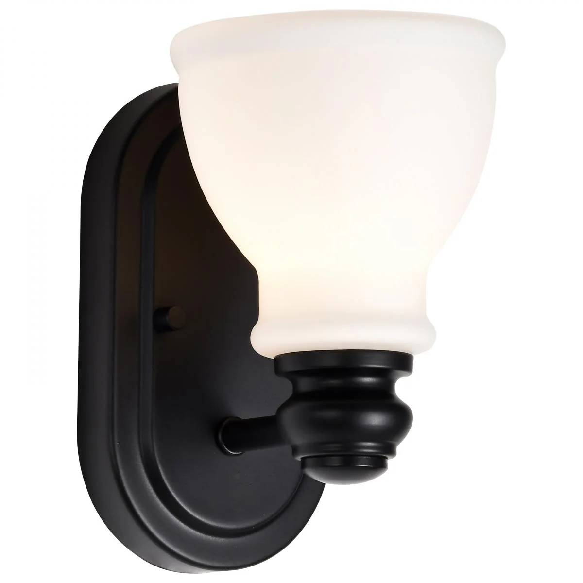60-8021 RUSSEL 1 LIGHT VANITY Russel; 1 Light Vanity; Matte Black with Satin White Glass - Cheap-Us