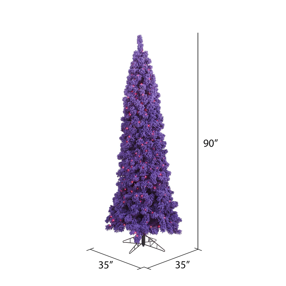 Vickerman 7.5' Flocked Purple Pencil Fir Artificial Christmas Tree Purple Dura-lit LED Lights - Cheap-Us