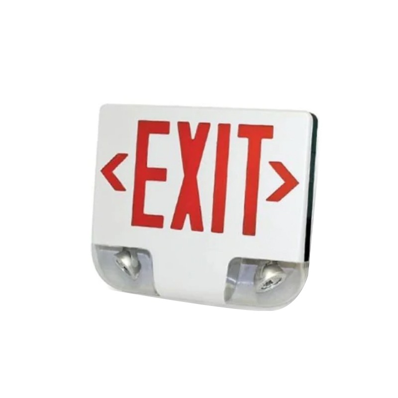 Westgate Die Cast LED Exit Sign & Adjustable LED Head Emergency Combo, SGL/DBL Face Univ. Canopy, Red Letters, White Face Pannel & Housing, LED Exit & Emergency Lighting, 3W Per Head - Cheap-Us