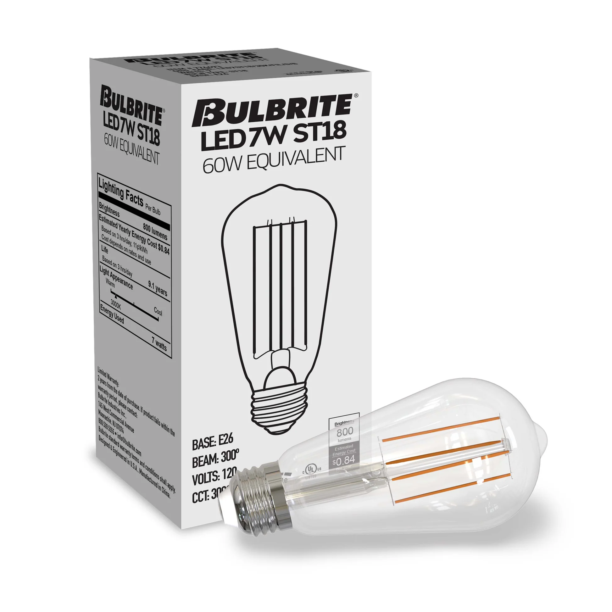 Bulbrite Pack of (8) 7 Watt Dimmable Clear ST18 LED Light Bulbs with Medium (E26) Base, 3000K Soft White Light, 800 Lumens - Cheap-Us
