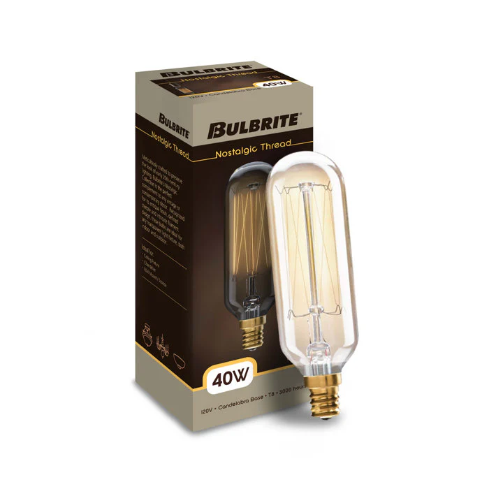 BULBRITE INCANDESCENT T8 CANDELABRA SCREW (E12) 40W DIMMABLE NOSTALGIC LIGHT BULB 2200K/AMBER 4PK (132517) - Cheap-Us