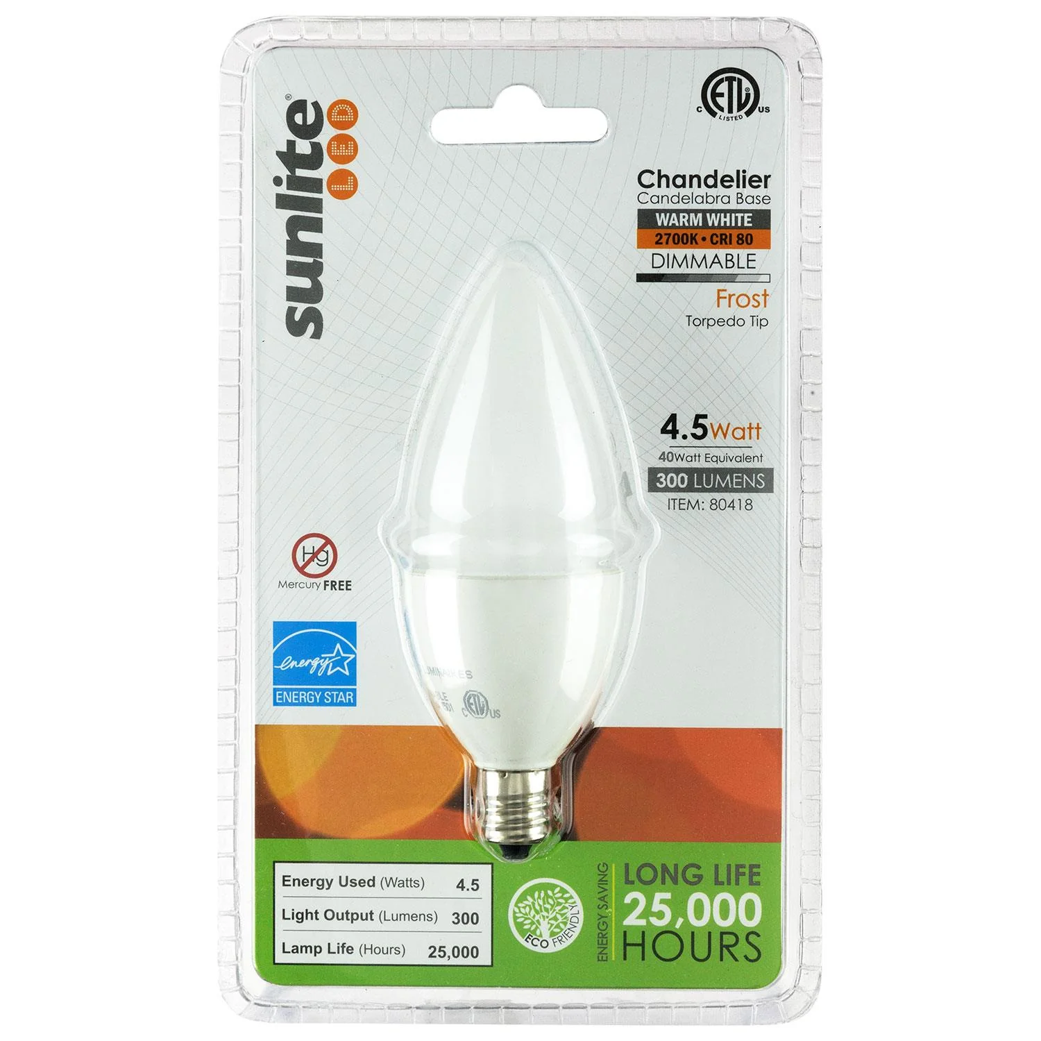 Sunlite LED Torpedo Tip Chandelier 4.5W (40W Equivalent) Light Bulb Candelabra (E12) Base, Warm White - Cheap-Us