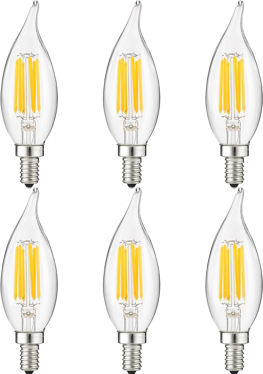 Sunlite 81107 LED Filament CA11 Flame Tip Chandelier Light Bulb, 5 Watts  (60W Equivalent), 600 Lumens, Candelabra Base (E12), Edison style, Dimmable, ETL Listed, 4000K - Cool White - 6 Pack - Cheap-Us