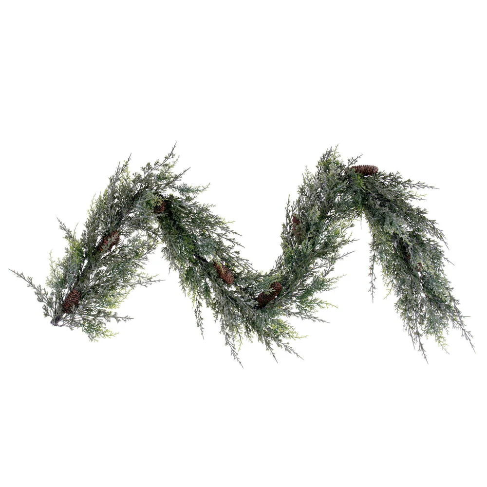 Vickerman 6' Artificial Snow Cedar Hanging Garland with Pinecones. - Cheap-Us