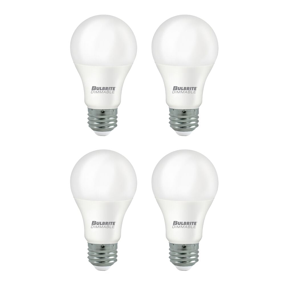 Bulbrite 60 Watt Equivalent A19 DIMMABLE LED Light Bulb with E26 Medium base, 4000K -4 Pack - Cheap-Us