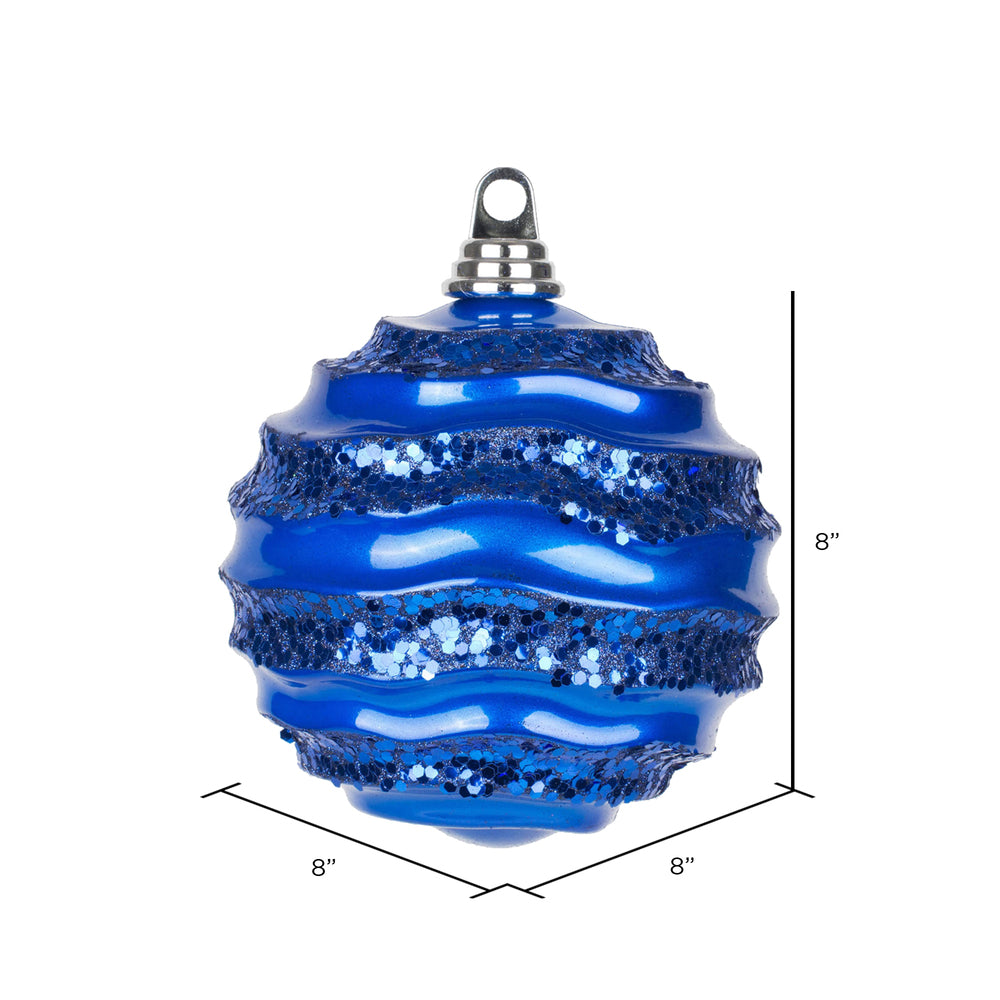 Vickerman 8' Blue Stripe Candy Finish Wave Ball Christmas Ornament with Glitter Accents - Cheap-Us