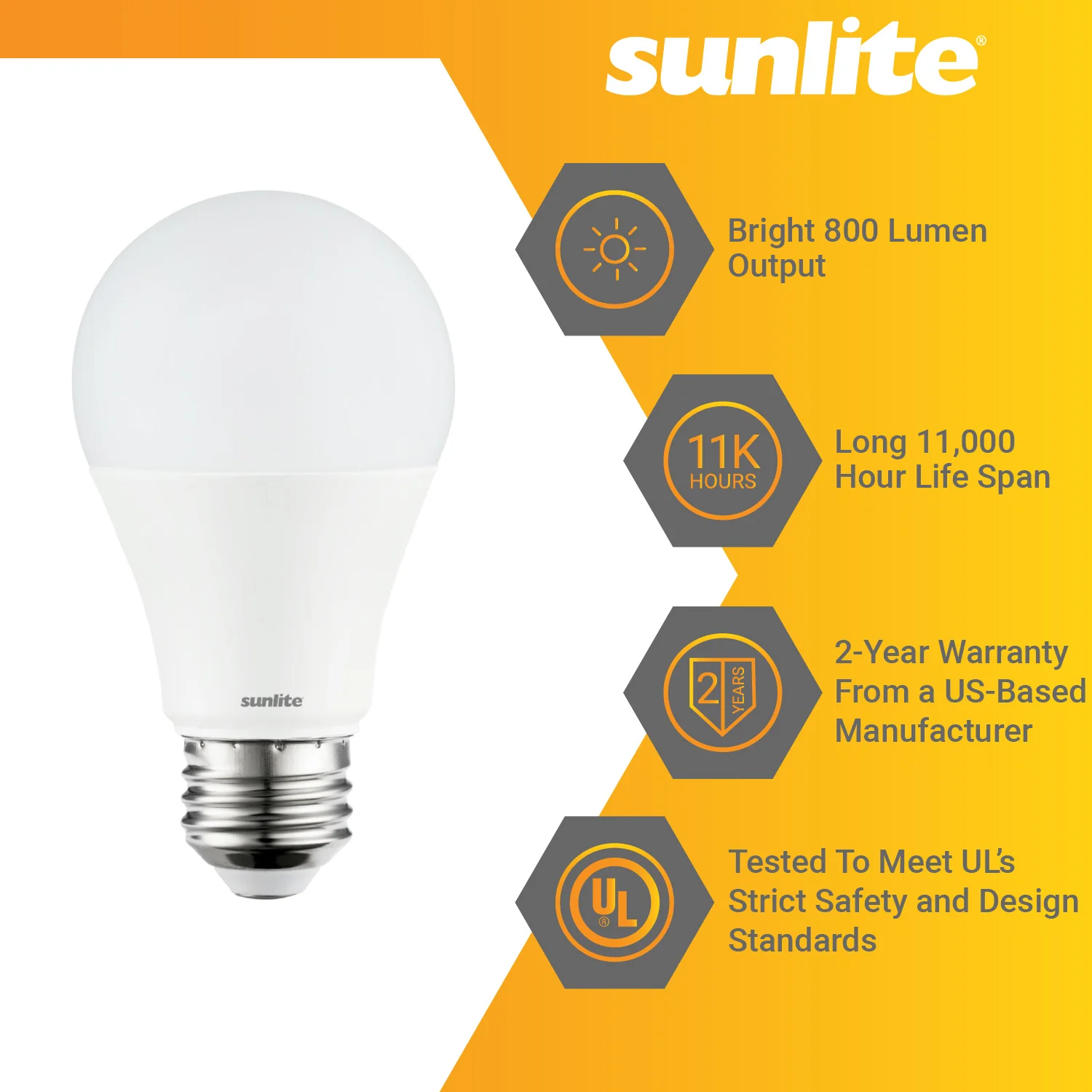 12 Pack Sunlite LED A19 Bulbs, 9 Watt (60 Watt Equivalent), 6500K Daylight, Non-dimmable - Cheap-Us