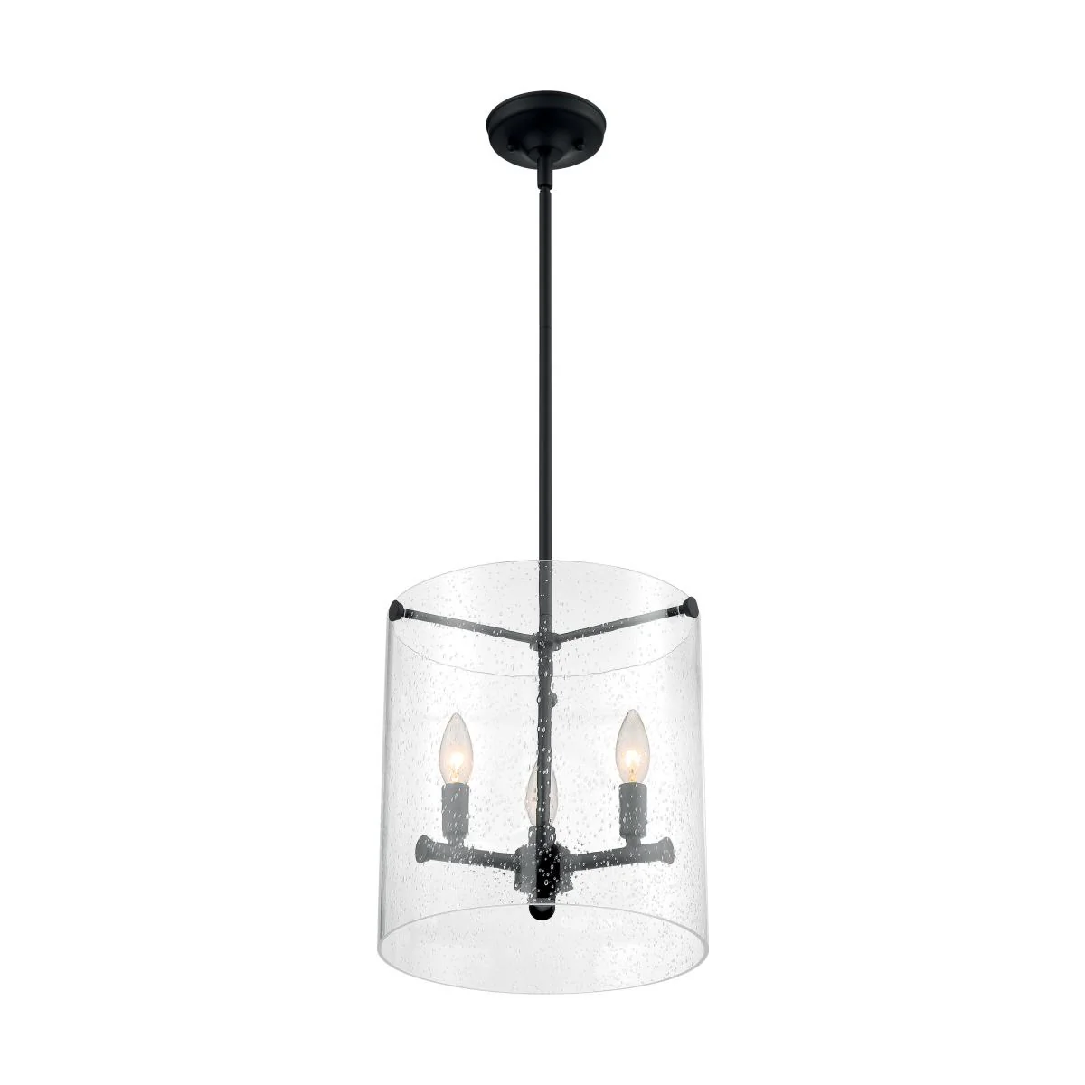 60-7287 BRANSEL 3 LIGHT PENDANT Bransel - 3 Light Pendant with Seeded Glass - Matte Black Finish - Cheap-Us