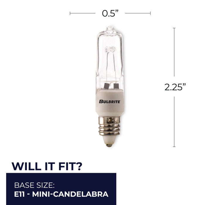 BULBRITE HALOGEN T4 MINI-CANDELABRA SCREW (E11) 35W DIMMABLE LIGHT BULB 2900K/SOFT WHITE 5PK (610035) - Cheap-Us