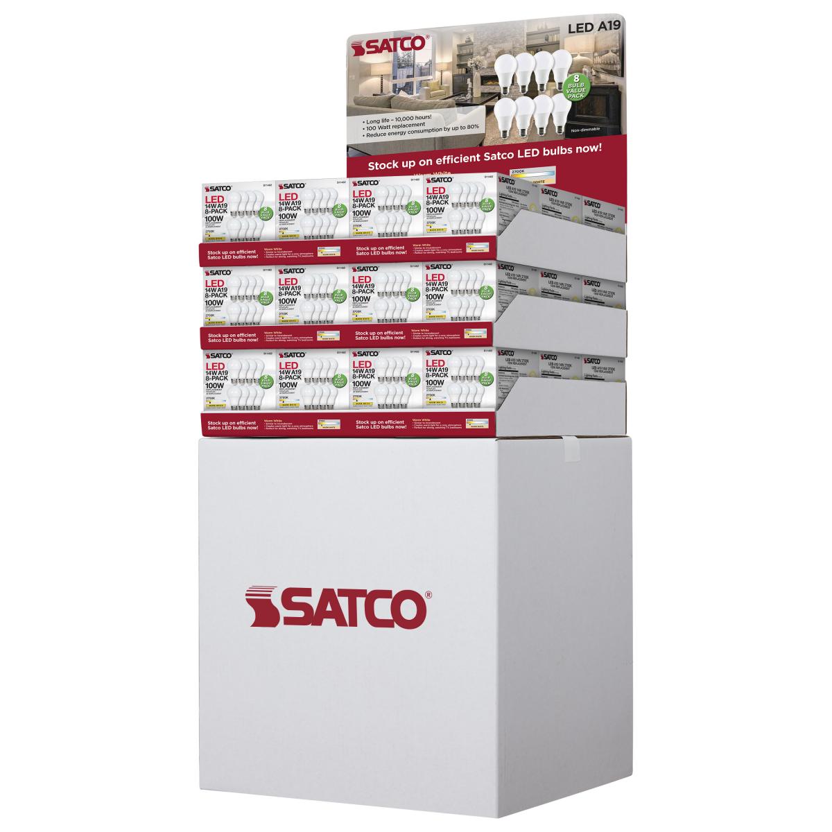 Satco Nuvo 36/48-PCS LED A19 Light Bulb Display Pack, Medium Base, 9-14Watts - 120 Volts - White/Frost Finish - Cheap-Us