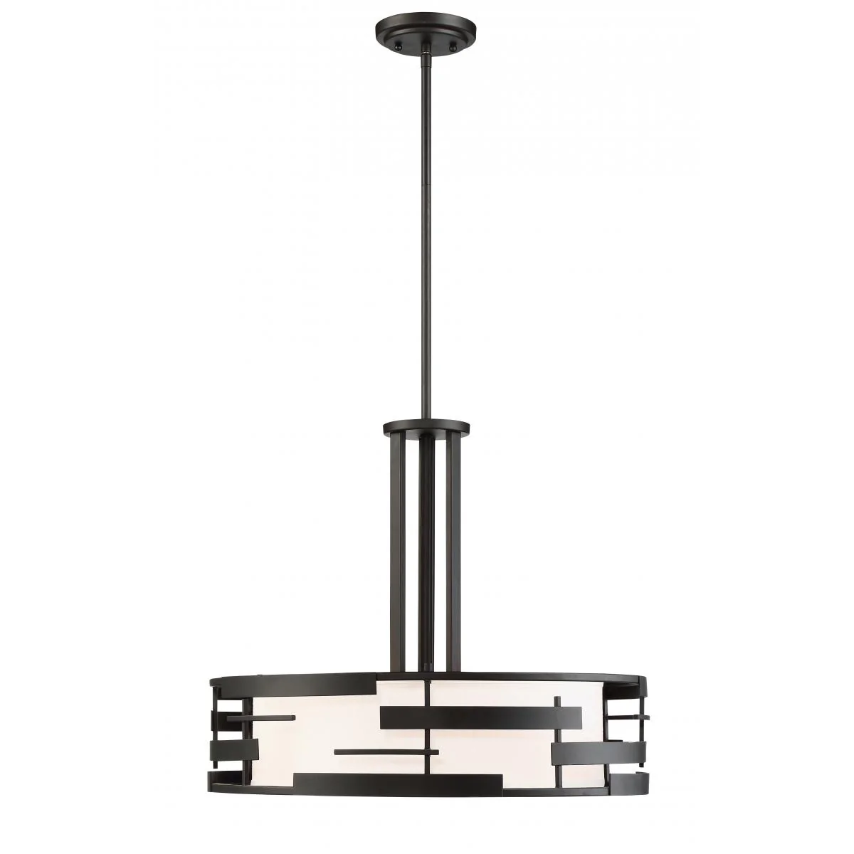 60-6435 LANSING 3 LIGHT PENDANT Lansing - 3 Light Pendant with White Fabric Shade & Opal Diffuser - Midnight Bronze Finish - Cheap-Us