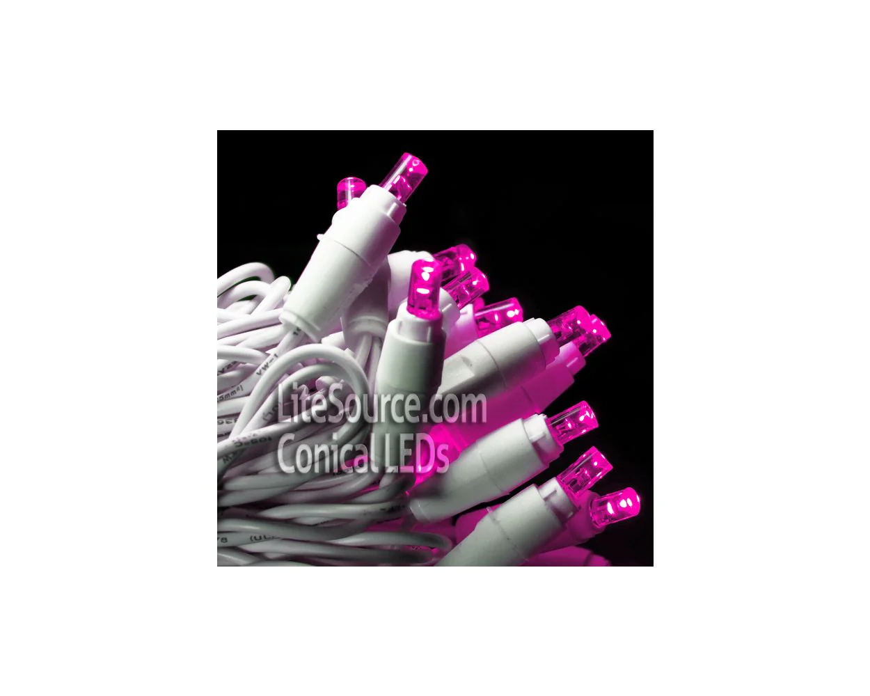 Pink Conical LED Craft Lights on White Wire - 20 Lights, Approx. 5' Long - Cheap-Us