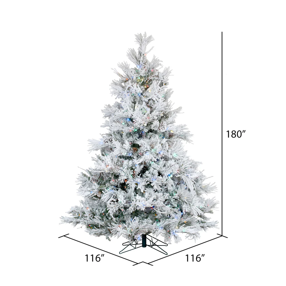 Vickerman 15' Flocked Alberta Artificial Christmas Tree Multi-colored LED Lights. - Cheap-Us