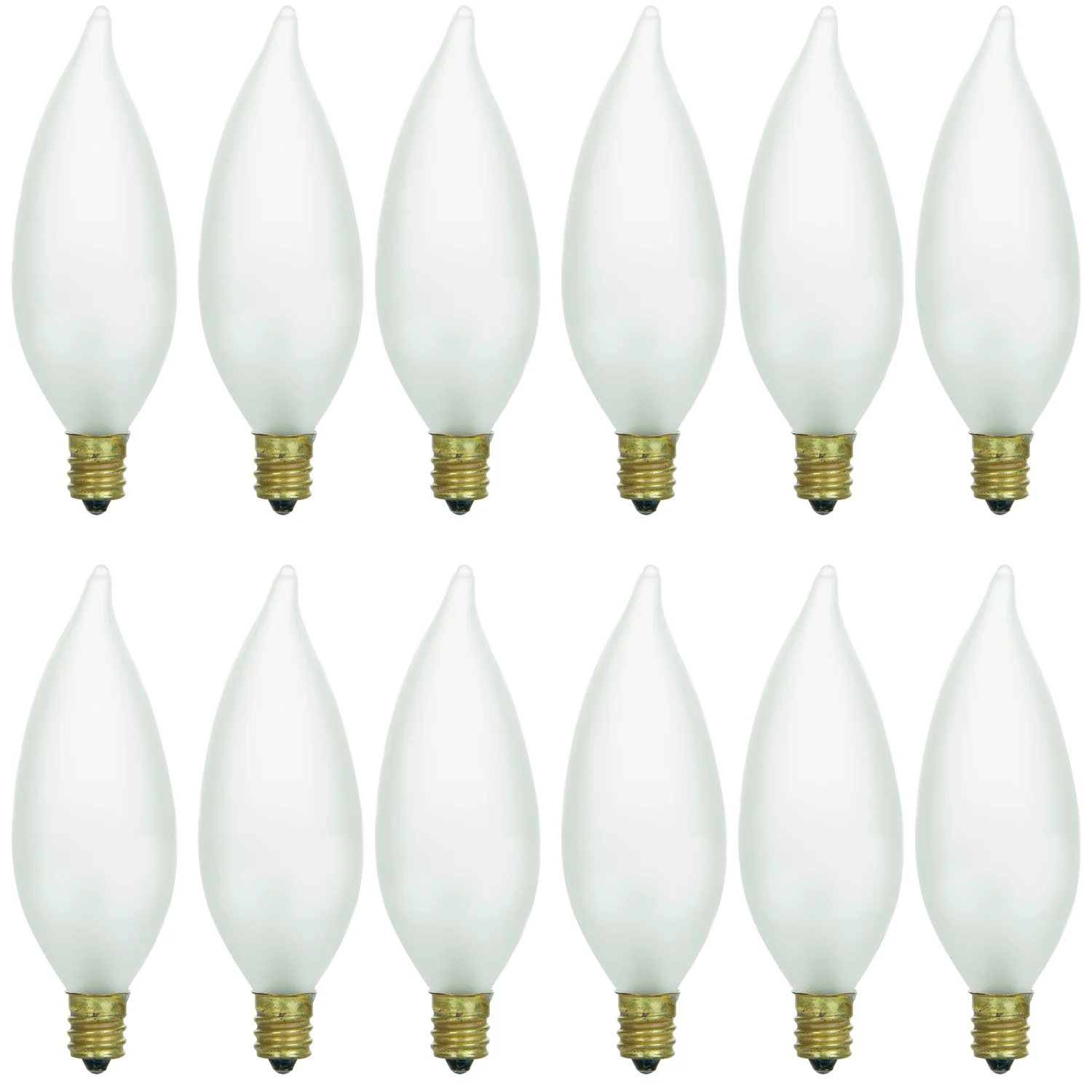 Sunlite 40026-SU 12-Pack Flame Tip Chandelier Bulbs, 25 Watts, Candelabra Base (E12), 120 Volt, Frost, Incandescent, Dimmable, 32K - Warm White - Cheap-Us