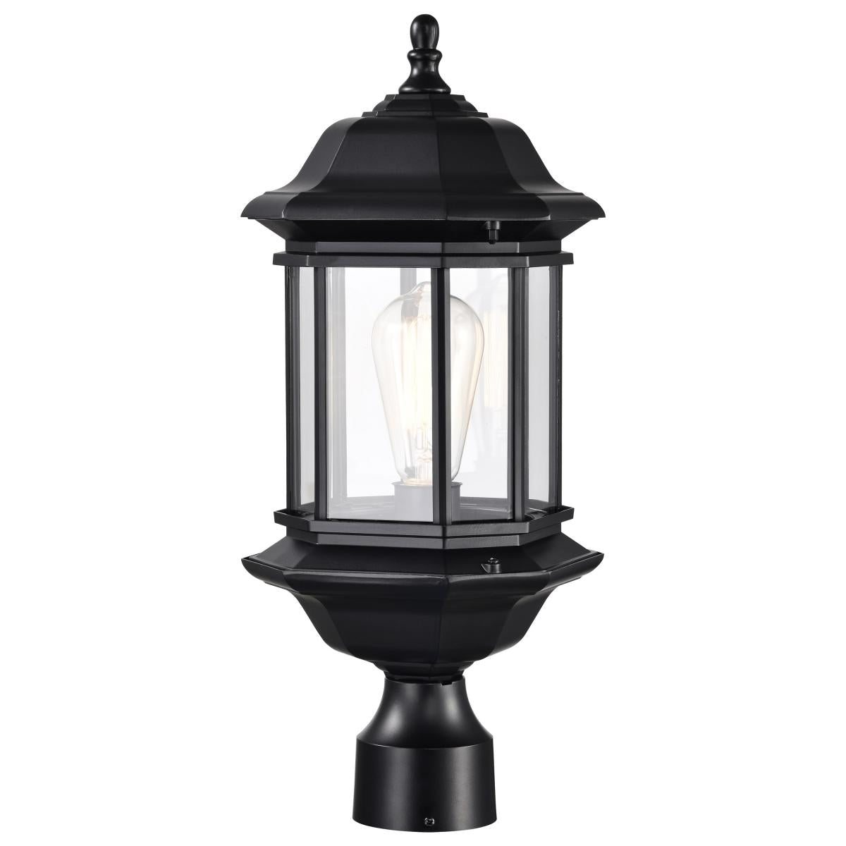 60-6115 HOPKINS 1LT OUTDOOR LG POST Hopkins Outdoor Collection 18.5 inch Large Post Light Pole Lantern; Matte Black Finish with Clear Glass - Cheap-Us