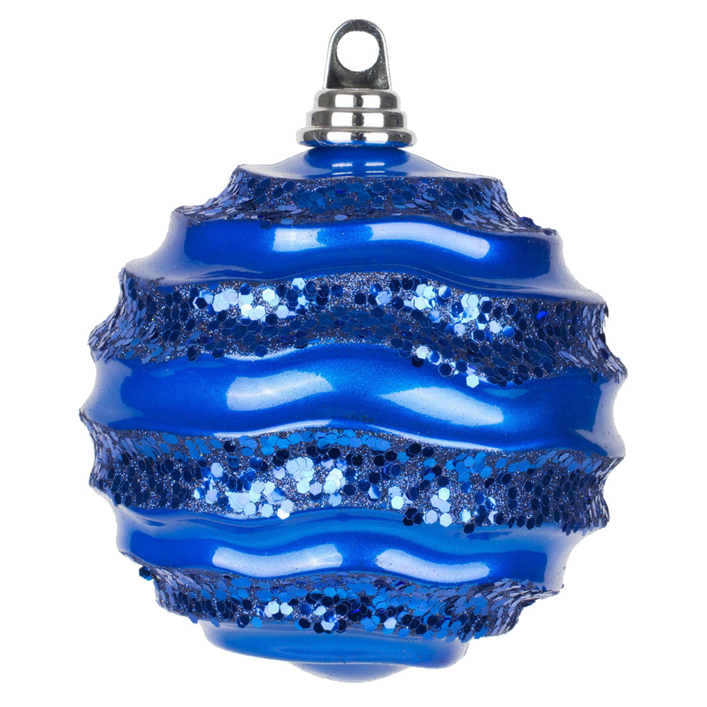 Vickerman 8' Blue Stripe Candy Finish Wave Ball Christmas Ornament with Glitter Accents - Cheap-Us