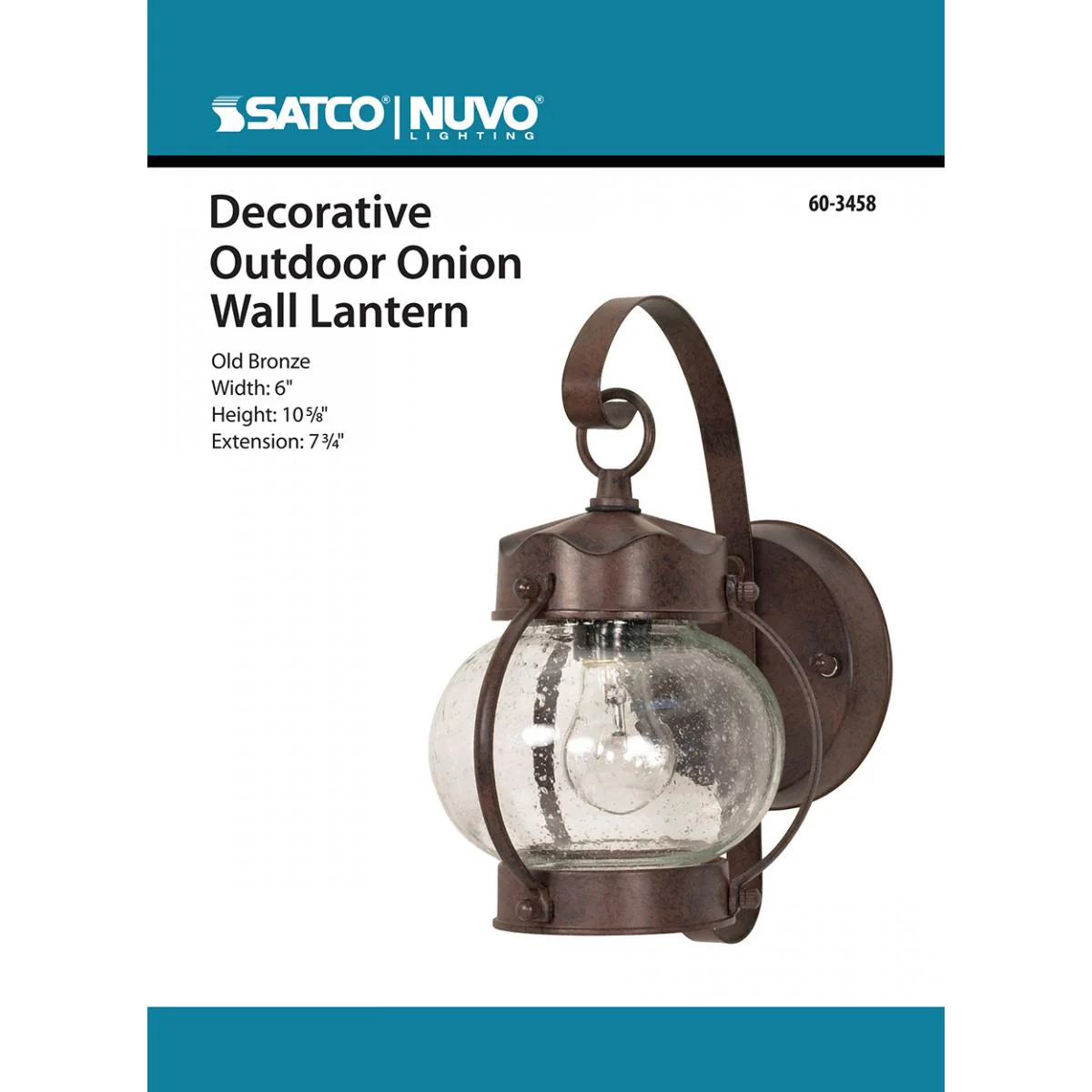 60-3458 1 LT ONION OUTDOOR WALL FIXTRE 1 Light; 10-5/8 in.; Wall Lantern; Onion Lantern with Clear Seed Glass; Color retail packaging - Cheap-Us