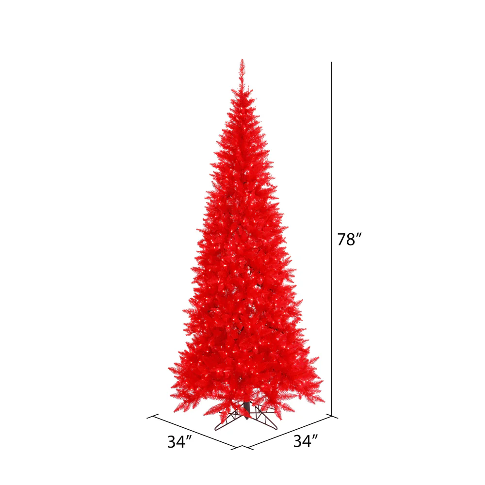 Vickerman 6.5' Red Fir Slim Artificial Christmas Tree Red Dura-lit LED Lights - Cheap-Us