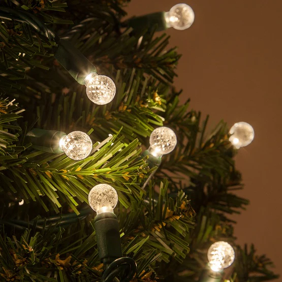 50 Light LED Razzberry (G12) Light Set Warm White Bulbs on Green Wire, Approx. 17'8