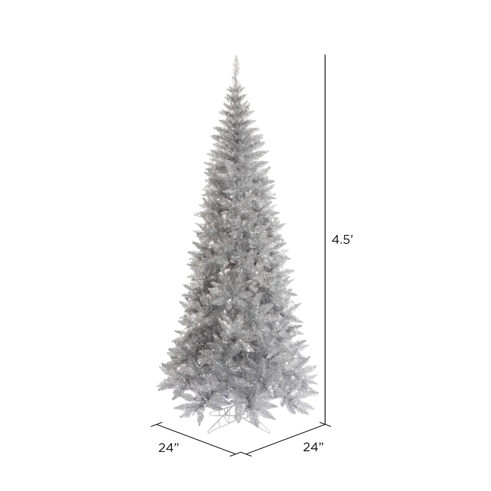Vickerman 4.5' Silver Tinsel Fir Slim Artificial Christmas Tree Unlit - Cheap-Us