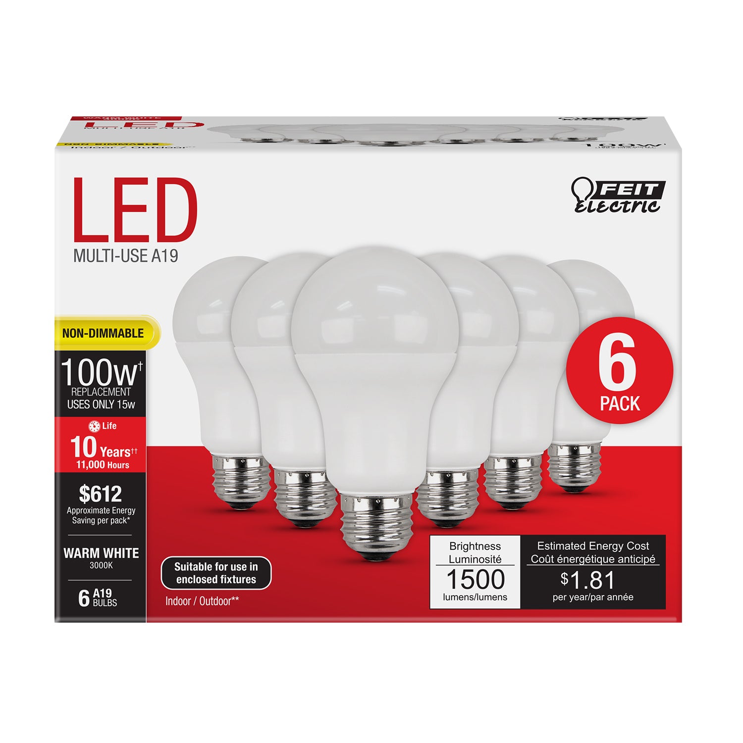 1500 Lumen 3000K Non-Dimmable A19 LED - Cheap-Us