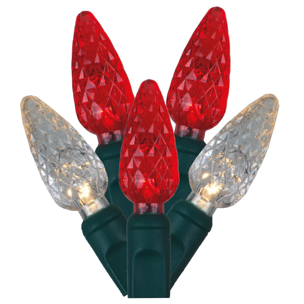 Vickerman 50 Red-Warm White C6 LED Light on Green Wire, 25' Christmas Single Mold Light Strand- 2 Pack - Cheap-Us