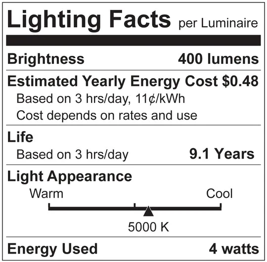 Luxrite LED B11 Torpedo Tip Chandelier Light Bulb, E12 Candelabra Base, 4W, 5000K - Bright White, 400 Lumens, 80 CRI, Clear Finish, Dimmable, Pack of 12 (LR21578) - Cheap-Us