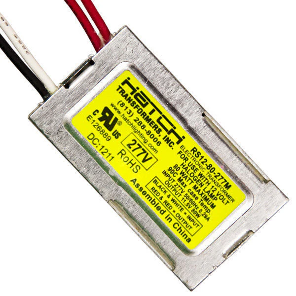 12V Electronic Low Voltage Transformer Min/Max Wattage 5-80W - Input Voltage 277V - For Use with Halogen Lamps - Side Leads - Hatch RS12-80-277M - Cheap-Us