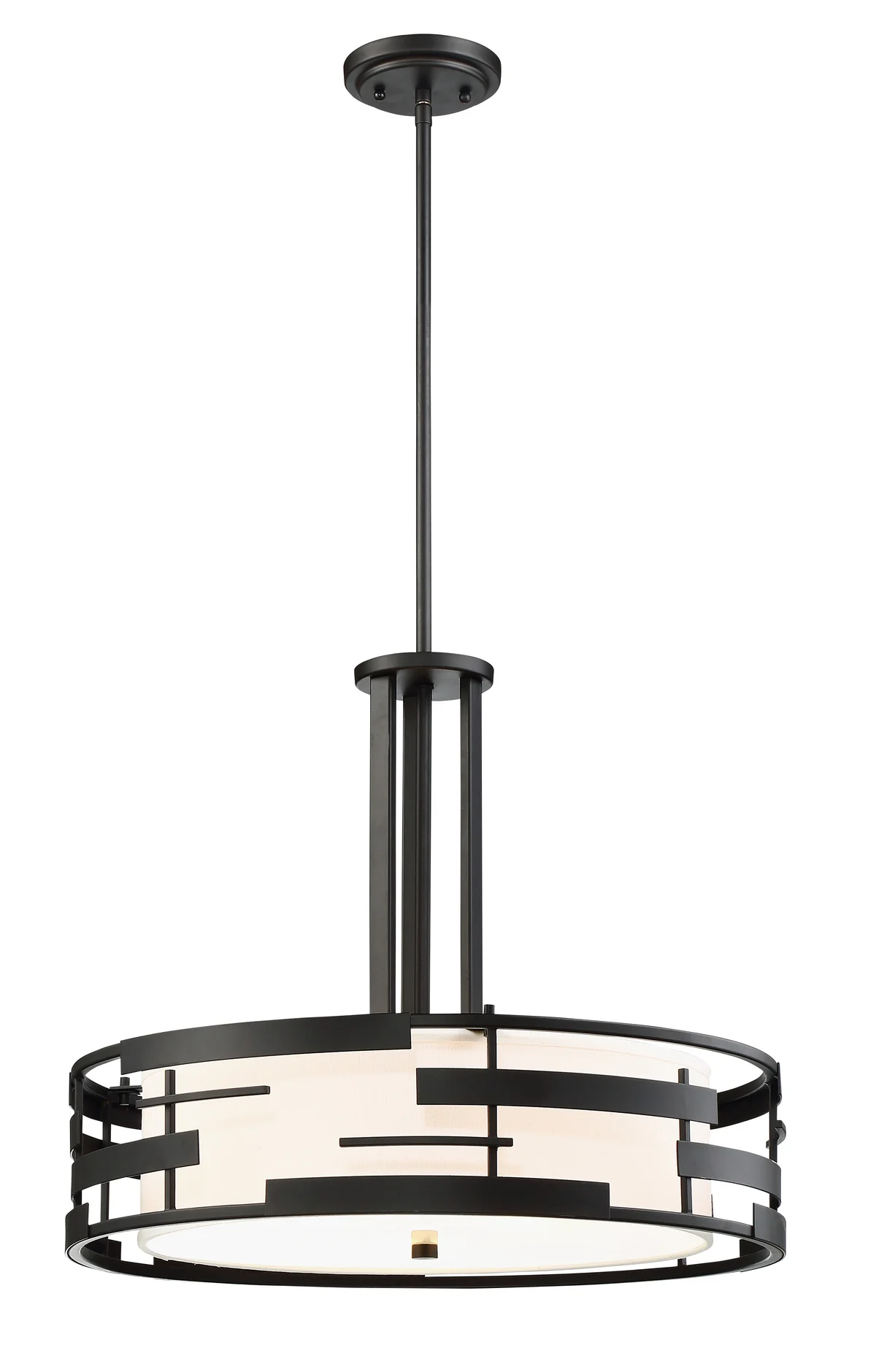 60-6435 LANSING 3 LIGHT PENDANT Lansing - 3 Light Pendant with White Fabric Shade & Opal Diffuser - Midnight Bronze Finish - Cheap-Us
