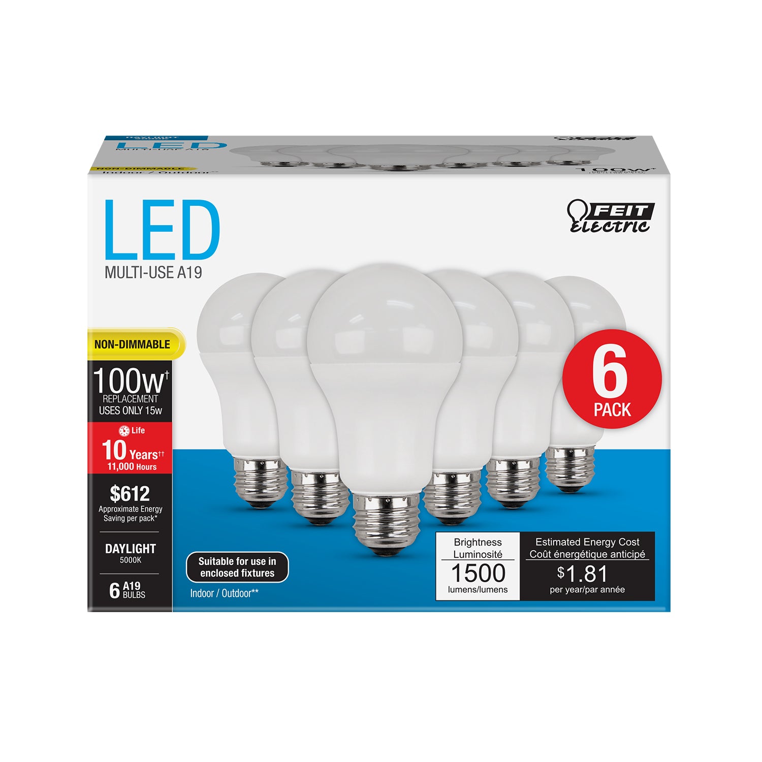 1500 Lumen 5000K Non-Dimmable A19 LED - Cheap-Us