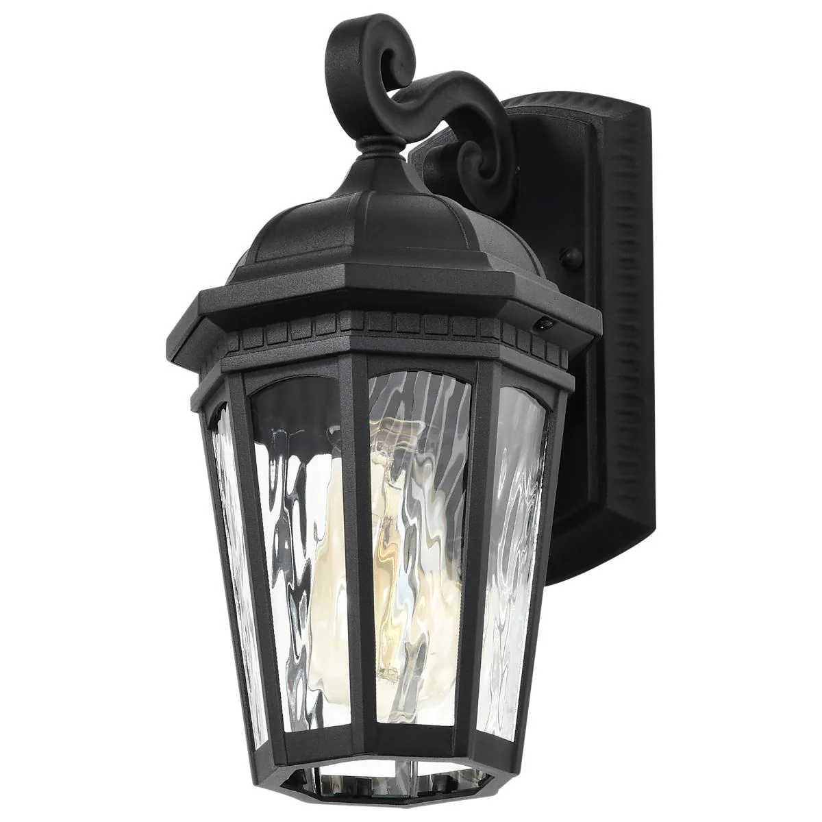 60-5945 EAST RIVER 1LT OUTDOOR SM WALL East River Collection Outdoor 12 inch Small Wall Light; Matte Black Finish with Clear Water Glass - Cheap-Us