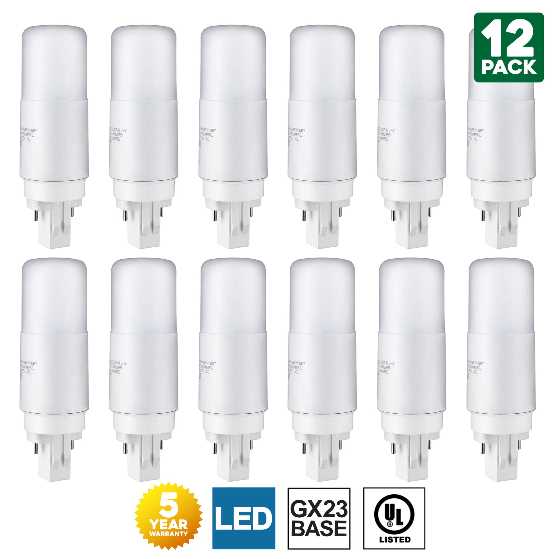 Sunlite GX23 LED Bulb, 2-Pin PLV, 7 Watt, Warm White (3000K), Full 360 Degree Illumination, 13 Watt CFL Replacement (Ballast Bypass Required) - Cheap-Us