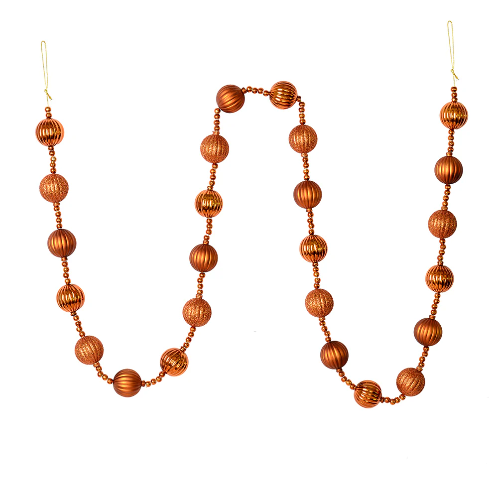 Vickerman 6' Copper Stripe Ball Ornament Christmas Garland - Cheap-Us