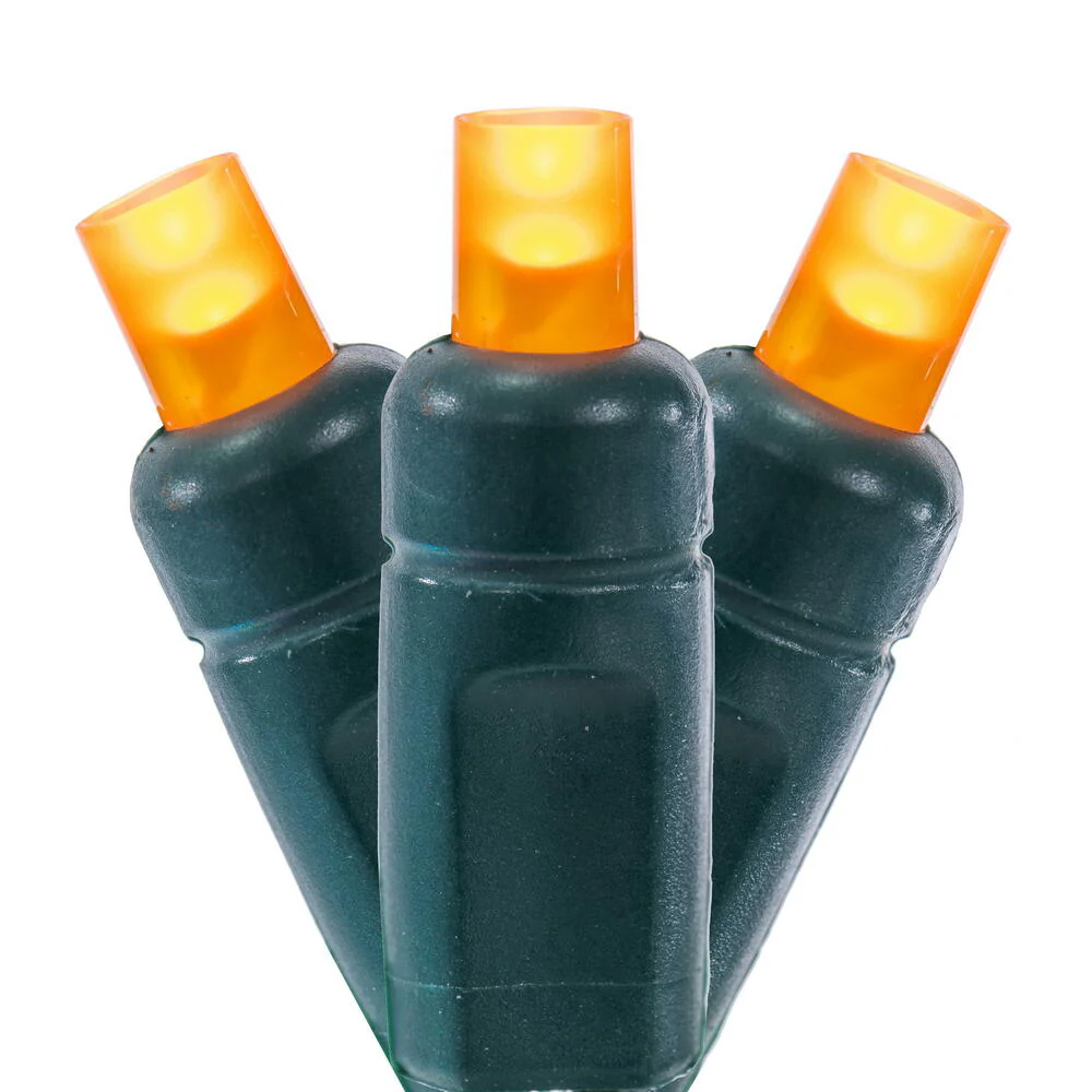 Vickerman 50 Frosted Orange Wide Angle Single Mold End-Connecting Coaxial Non-Rectified LED Light Set with 22 Gauge Green Wire, 3