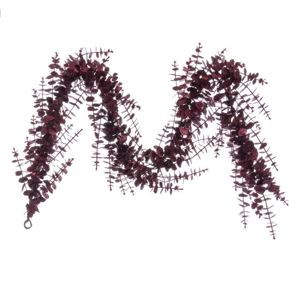 Vickerman 6' Burgundy Artificial Eucalyptus Glitter Garland. - Cheap-Us